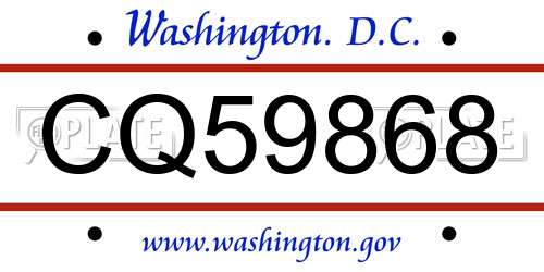 CQ59868 District Of Columbia License Plate