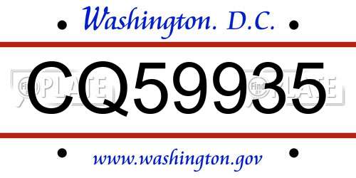 CQ59935 District Of Columbia License Plate