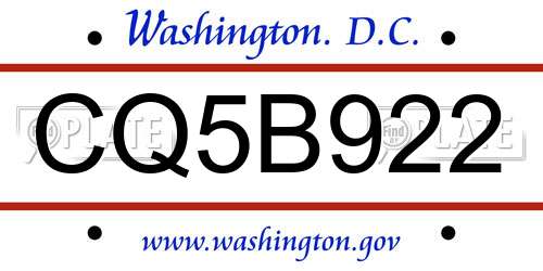 CQ5B922 District Of Columbia License Plate