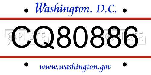 CQ80886 District Of Columbia License Plate