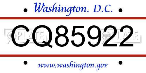 CQ85922 District Of Columbia License Plate