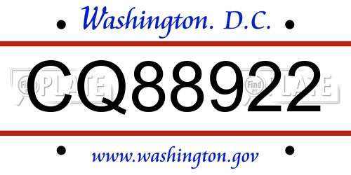 CQ88922 District Of Columbia License Plate