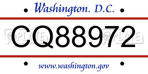 CQ88972 District Of Columbia License Plate