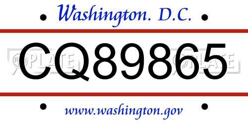 CQ89865 District Of Columbia License Plate
