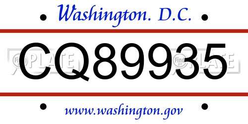 CQ89935 District Of Columbia License Plate