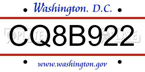 CQ8B922 District Of Columbia License Plate