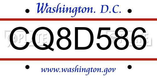 CQ8D586 District Of Columbia License Plate