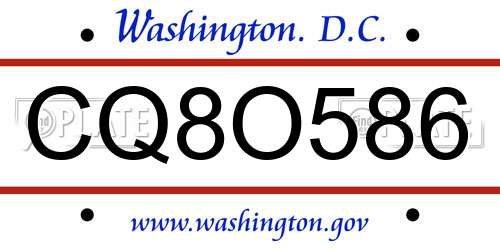 CQ8O586 District Of Columbia License Plate