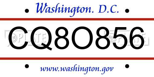 CQ8O856 District Of Columbia License Plate