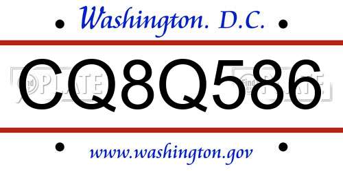 CQ8Q586 District Of Columbia License Plate