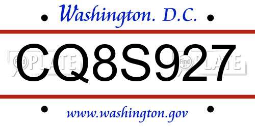 CQ8S927 District Of Columbia License Plate