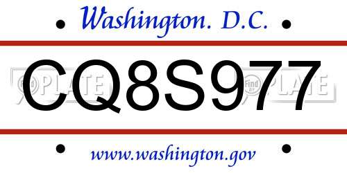 CQ8S977 District Of Columbia License Plate