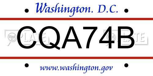 CQA74B District Of Columbia License Plate