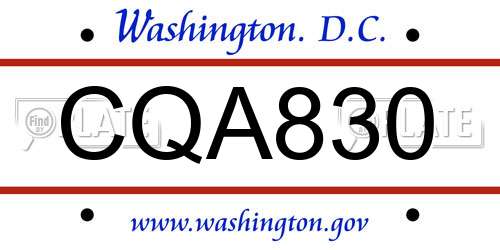 CQA830 District Of Columbia License Plate