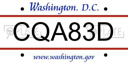 CQA83D District Of Columbia License Plate