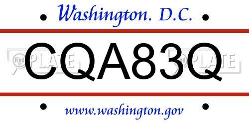 CQA83Q District Of Columbia License Plate