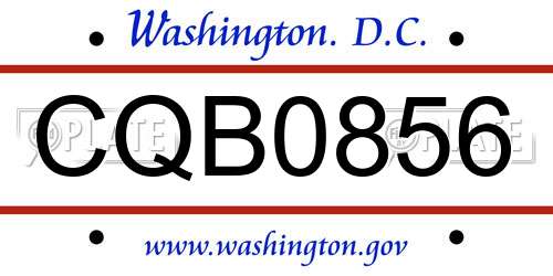 CQB0856 District Of Columbia License Plate