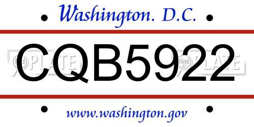 CQB5922 District Of Columbia License Plate