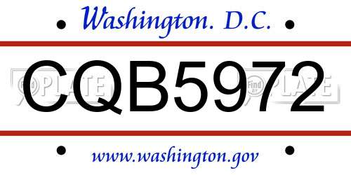 CQB5972 District Of Columbia License Plate