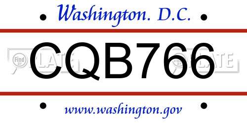 CQB766 District Of Columbia License Plate