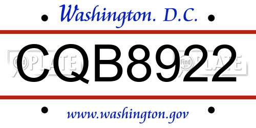 CQB8922 District Of Columbia License Plate