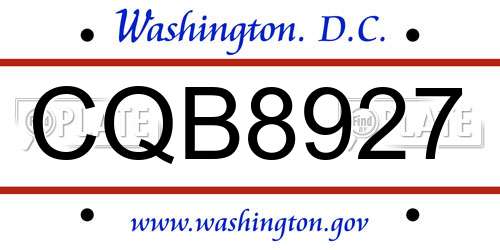 CQB8927 District Of Columbia License Plate