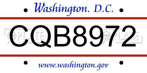 CQB8972 District Of Columbia License Plate