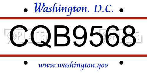 CQB9568 District Of Columbia License Plate