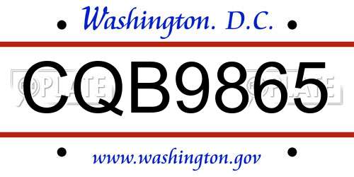 CQB9865 District Of Columbia License Plate