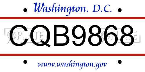 CQB9868 District Of Columbia License Plate
