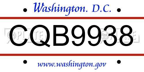 CQB9938 District Of Columbia License Plate