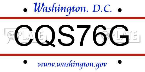 CQS76G District Of Columbia License Plate