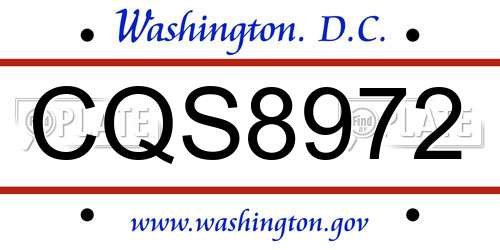 CQS8972 District Of Columbia License Plate