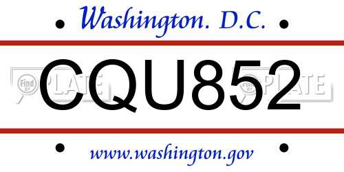 CQU852 District Of Columbia License Plate