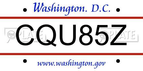 CQU85Z District Of Columbia License Plate