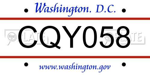 CQY058 District Of Columbia License Plate