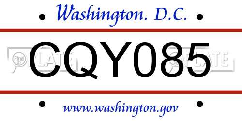 CQY085 District Of Columbia License Plate