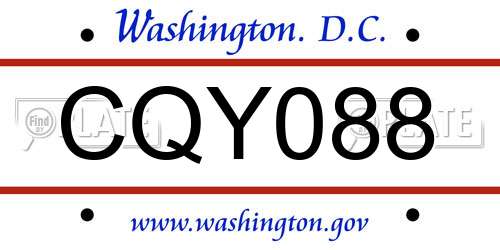 CQY088 District Of Columbia License Plate