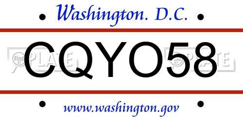 CQYO58 District Of Columbia License Plate