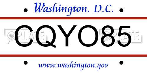 CQYO85 District Of Columbia License Plate