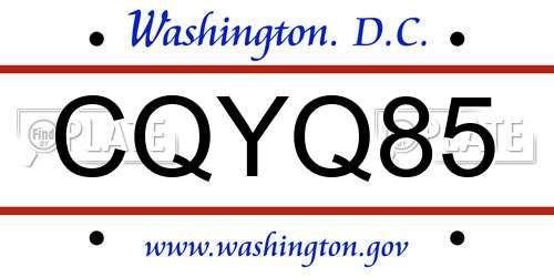 CQYQ85 District Of Columbia License Plate