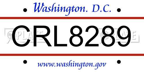 CRL8289 District Of Columbia License Plate