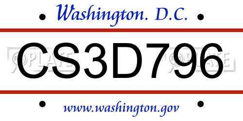 CS3D796 District Of Columbia License Plate