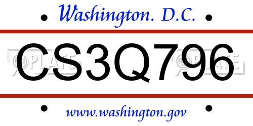 CS3Q796 District Of Columbia License Plate