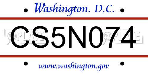 CS5N074 District Of Columbia License Plate