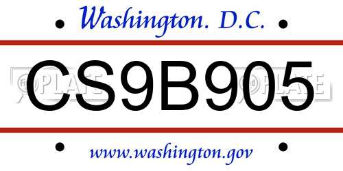 CS9B905 District Of Columbia License Plate