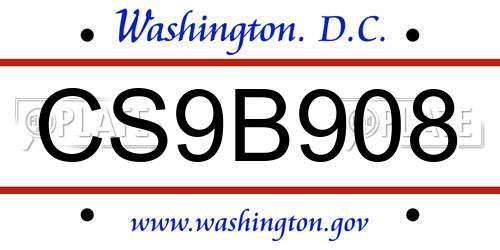CS9B908 District Of Columbia License Plate