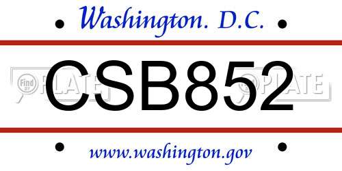 CSB852 District Of Columbia License Plate