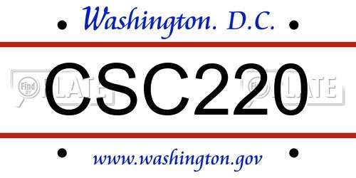 CSC220 District Of Columbia License Plate