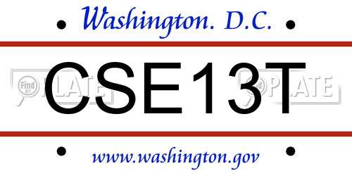 CSE13T District Of Columbia License Plate